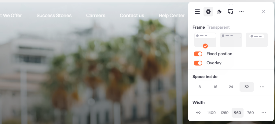OnePage overlay menu effect