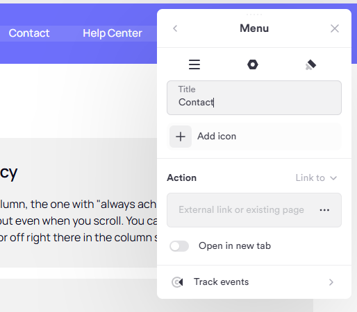 OnePage menu item aanpassen