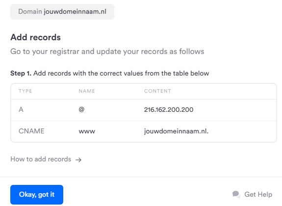 A records configuratie overzicht