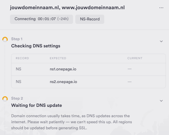DNS propagatie melding